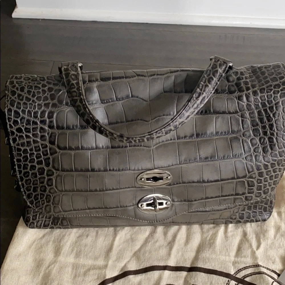 Zanellato Postina Gray Crocodile Embossed Bag - Picture 2 of 13